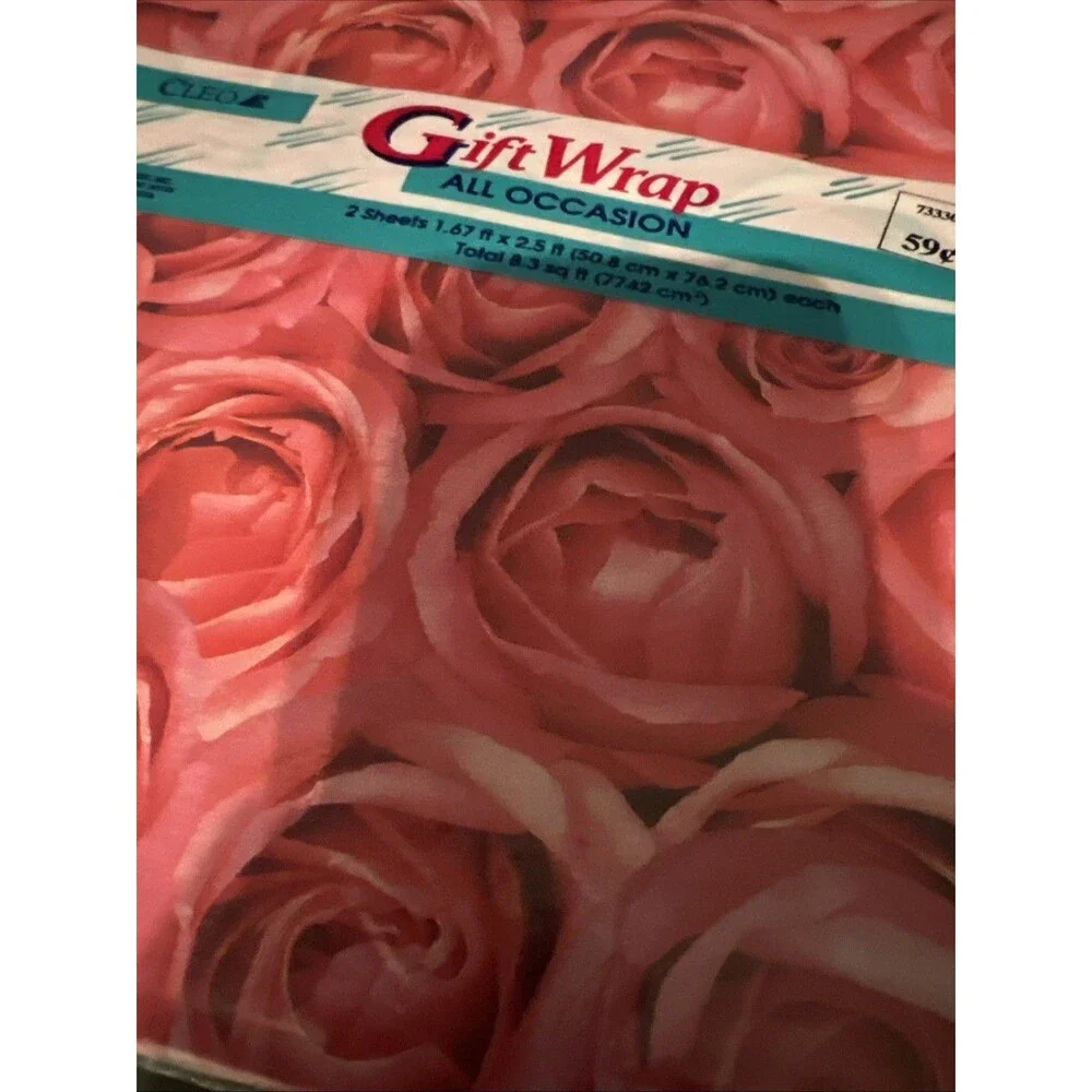 CLEO ︱Gift Wrap Wrapping Paper ︱Hot Pink︱Roses︱Set of 2︱1996